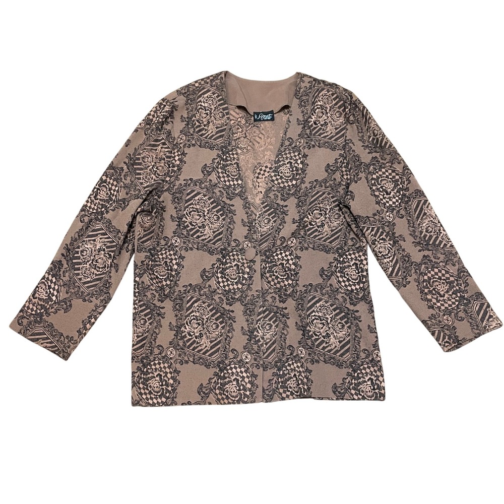 Vintage Signet Mauve Crest Floral Blazer Cardigan Jacket Womens Large Victorian